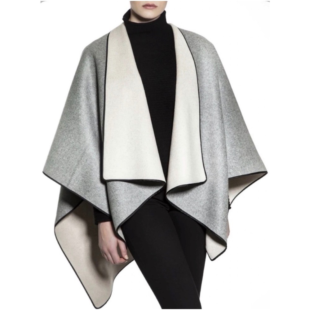 Beryll reversible wool‎ cashmere grey and ivory cape poncho